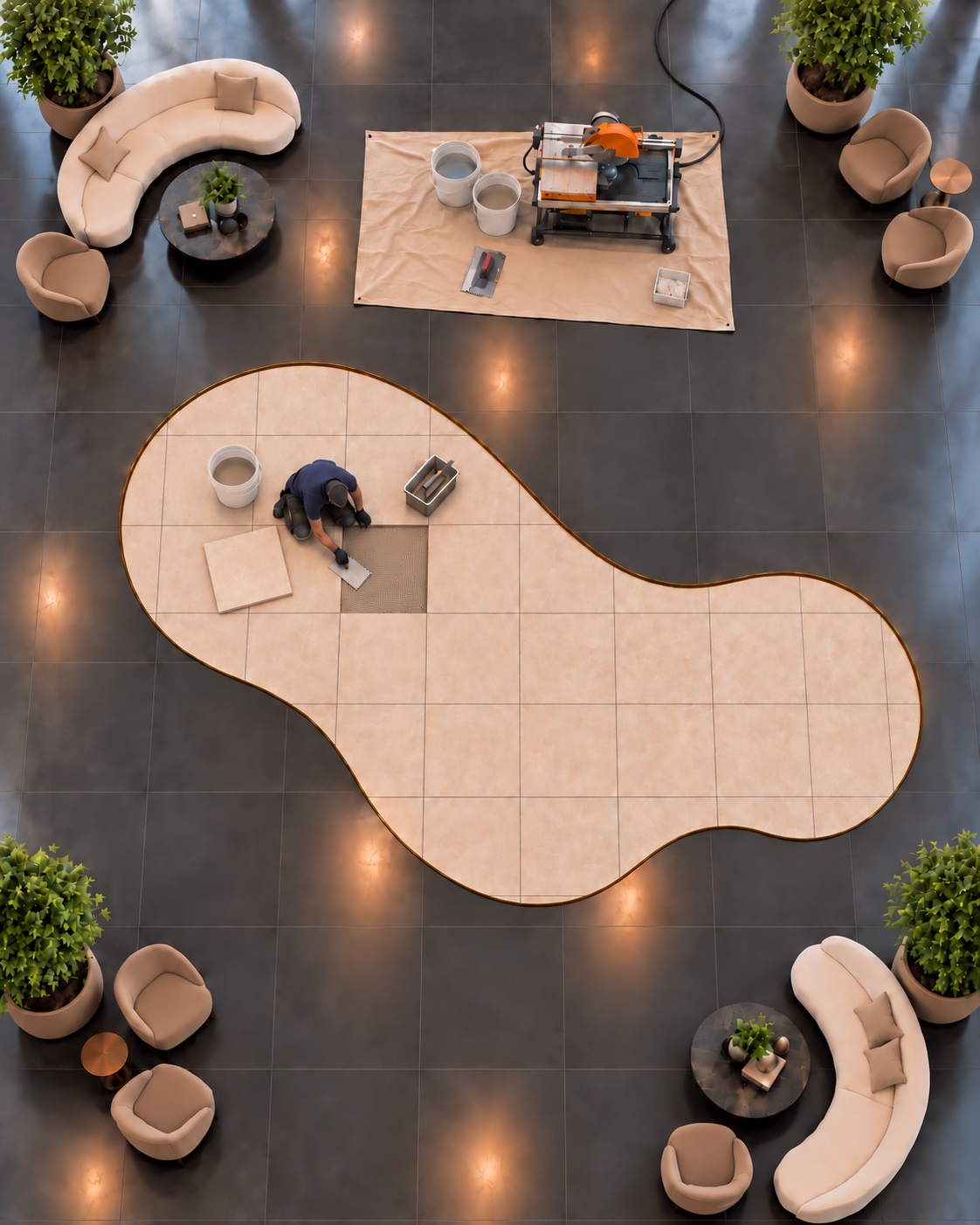 Commercial flooring maintenance in progress